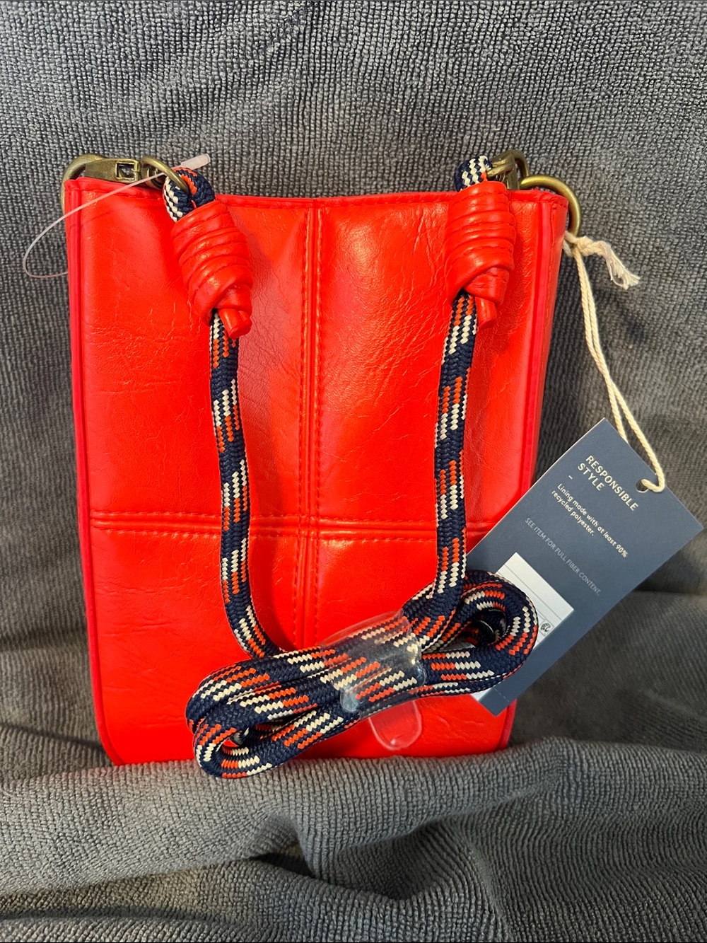 Universal Thread Orange Red Leather Crossbody w/ Navy Multicolor Braided Strap